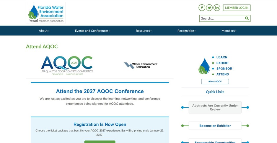 Register Now for the 2027 FWEA Air Quality and Odor Control Conference