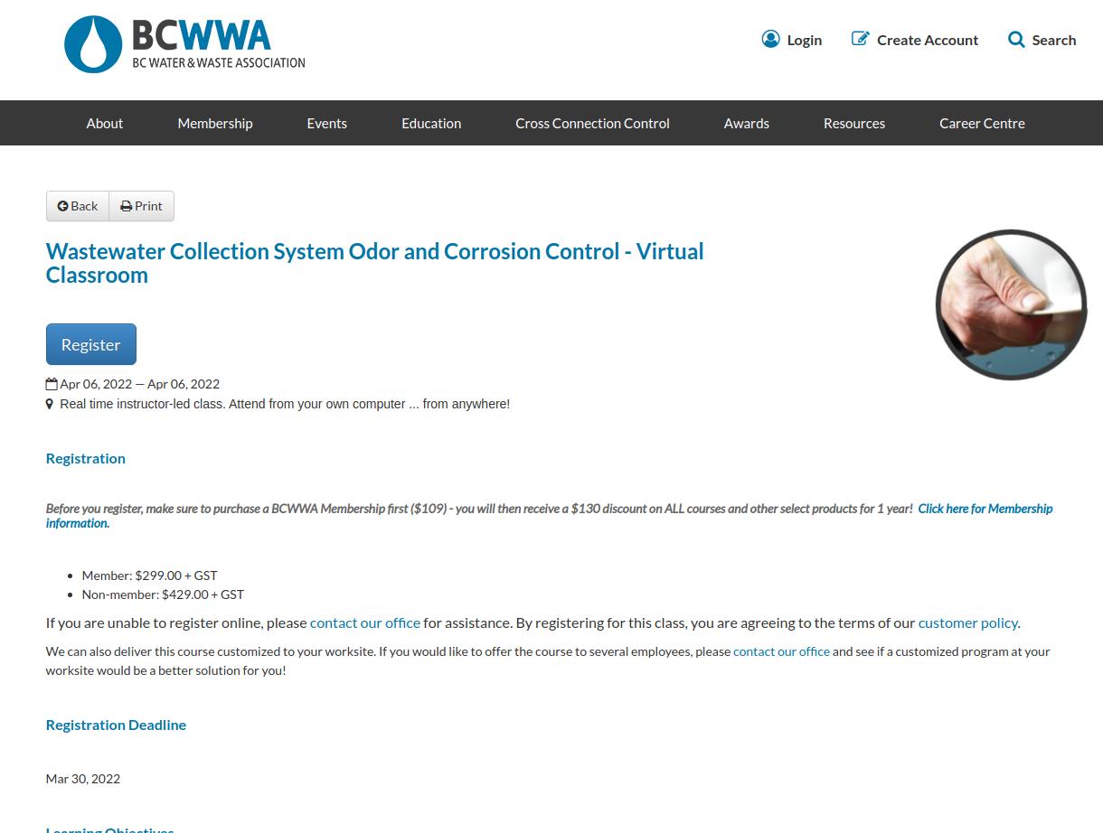 bcwwa course on odors from collection systems